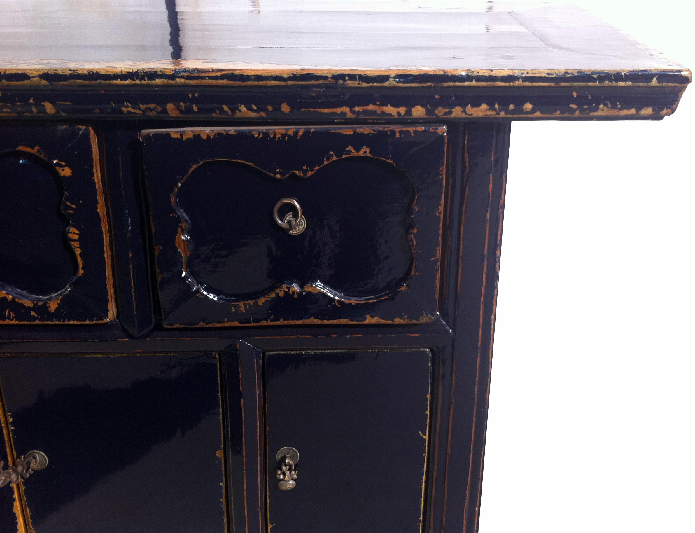 Hand-Painted Dark Blue Altar Sideboard For Sale