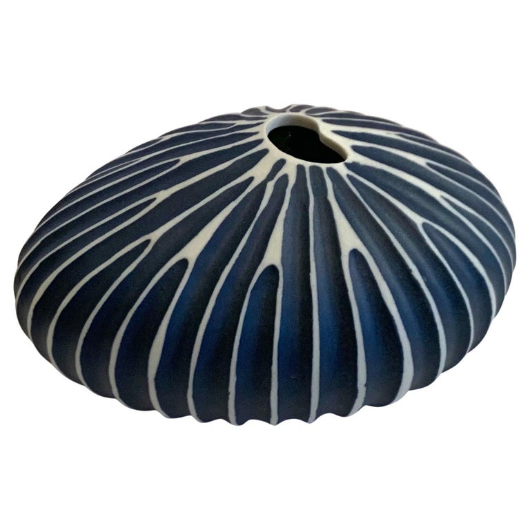 Dark Blue and White Striped Vase, Thailand, Contemporary at 1stDibs
