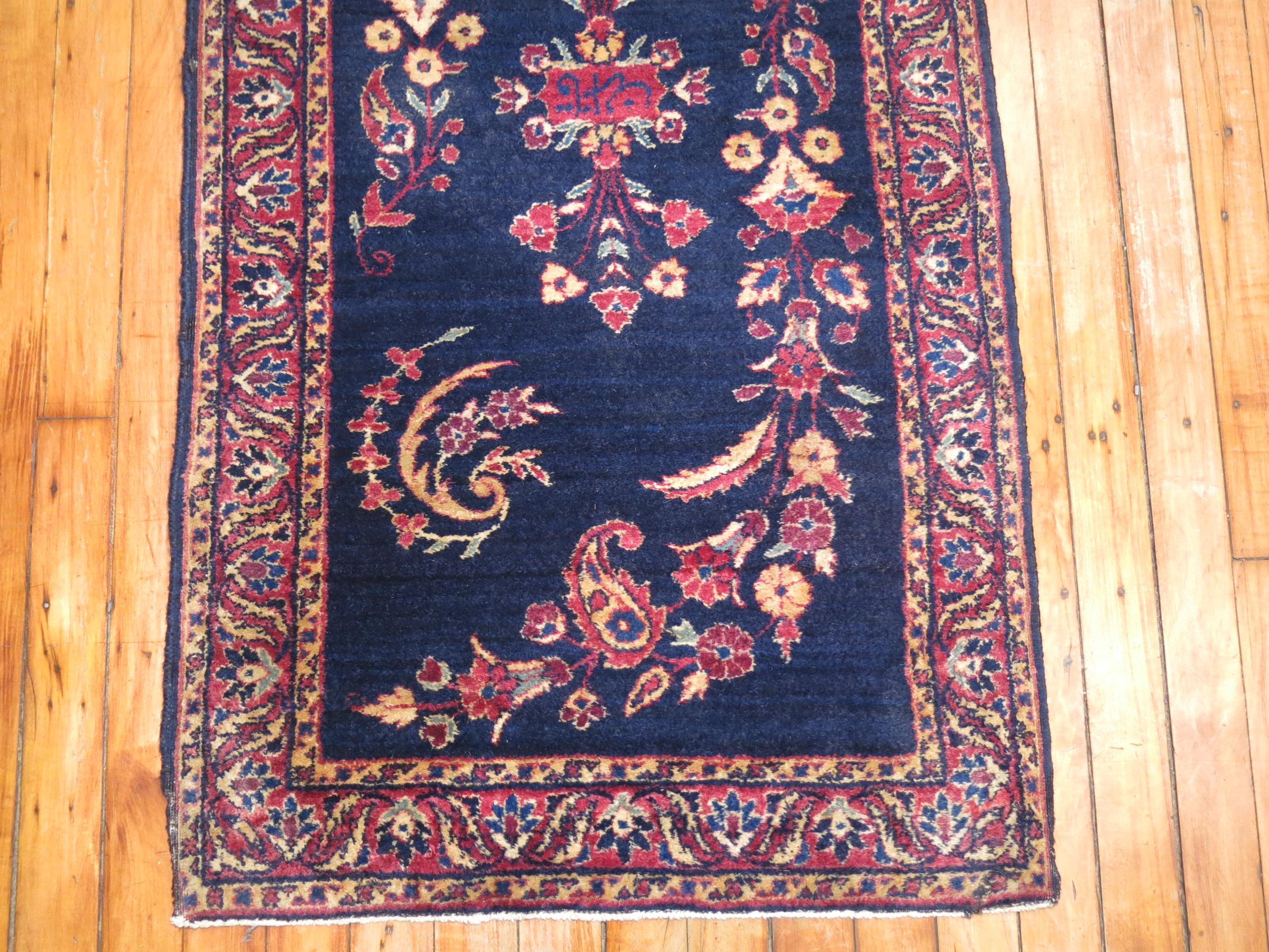 British Colonial Dark Blue Antique Persian Sarouk Rug