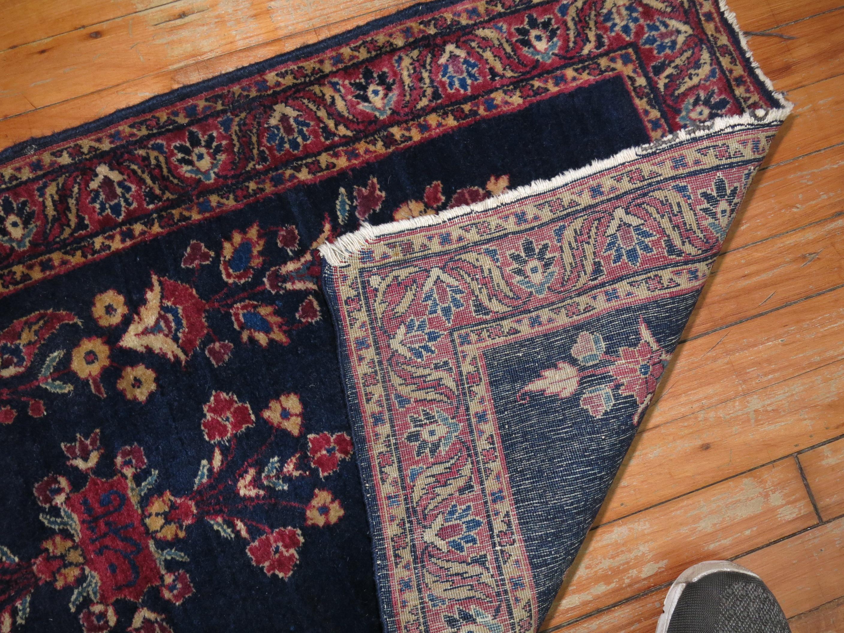 Dark Blue Antique Persian Sarouk Rug In Excellent Condition In New York, NY