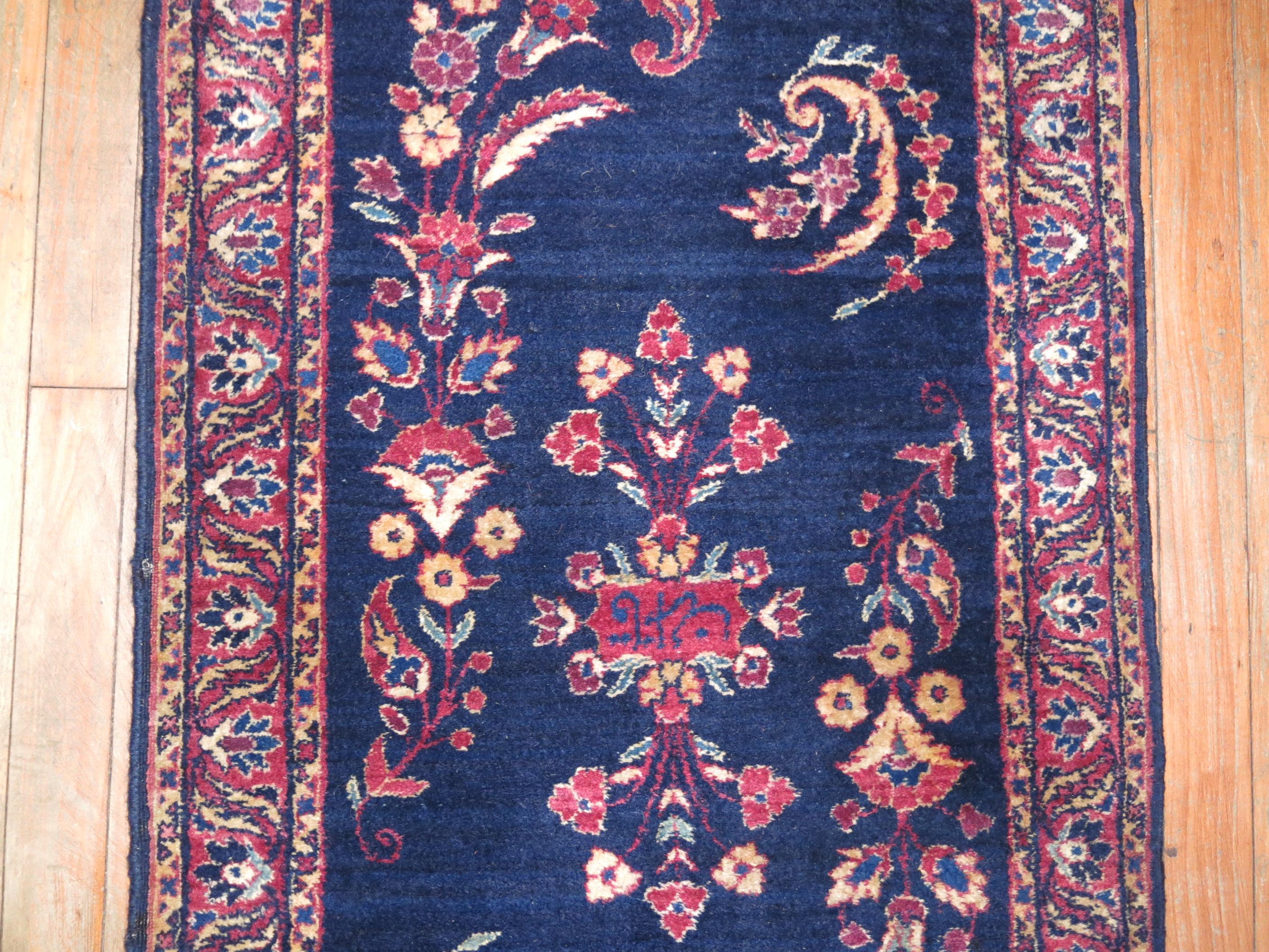 Wool Dark Blue Antique Persian Sarouk Rug
