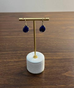 Boucles d'oreilles fantaisie en or 14 carats avec halo de diamants et azurite bleu foncé serti clos
