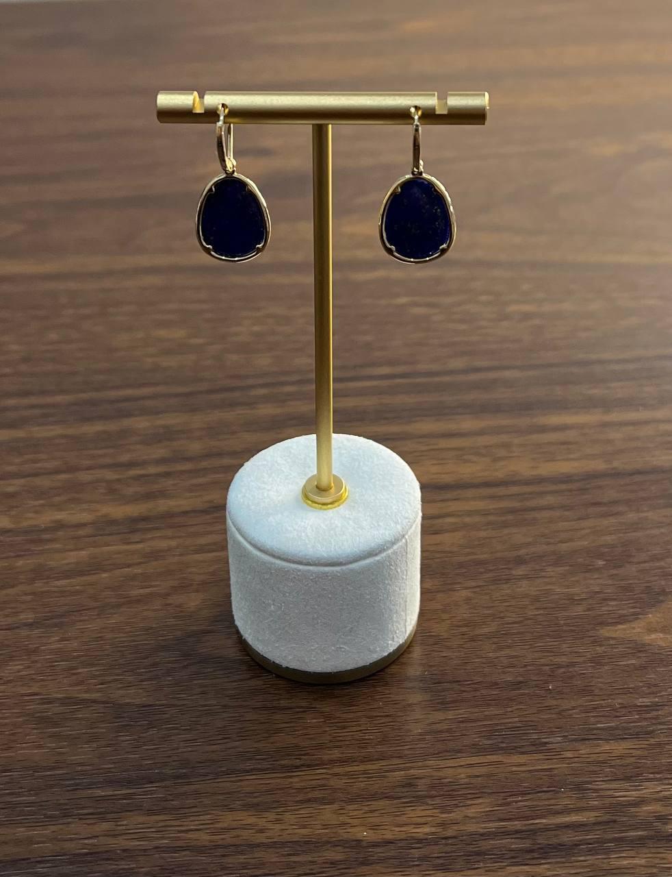 Mixed Cut Dark Blue Azurite Bezel Set Diamond Halo 14K Gold Statement Earrings For Sale
