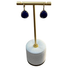 Dark Blue Azurite Bezel Set Diamond Halo 14K Gold Statement Earrings