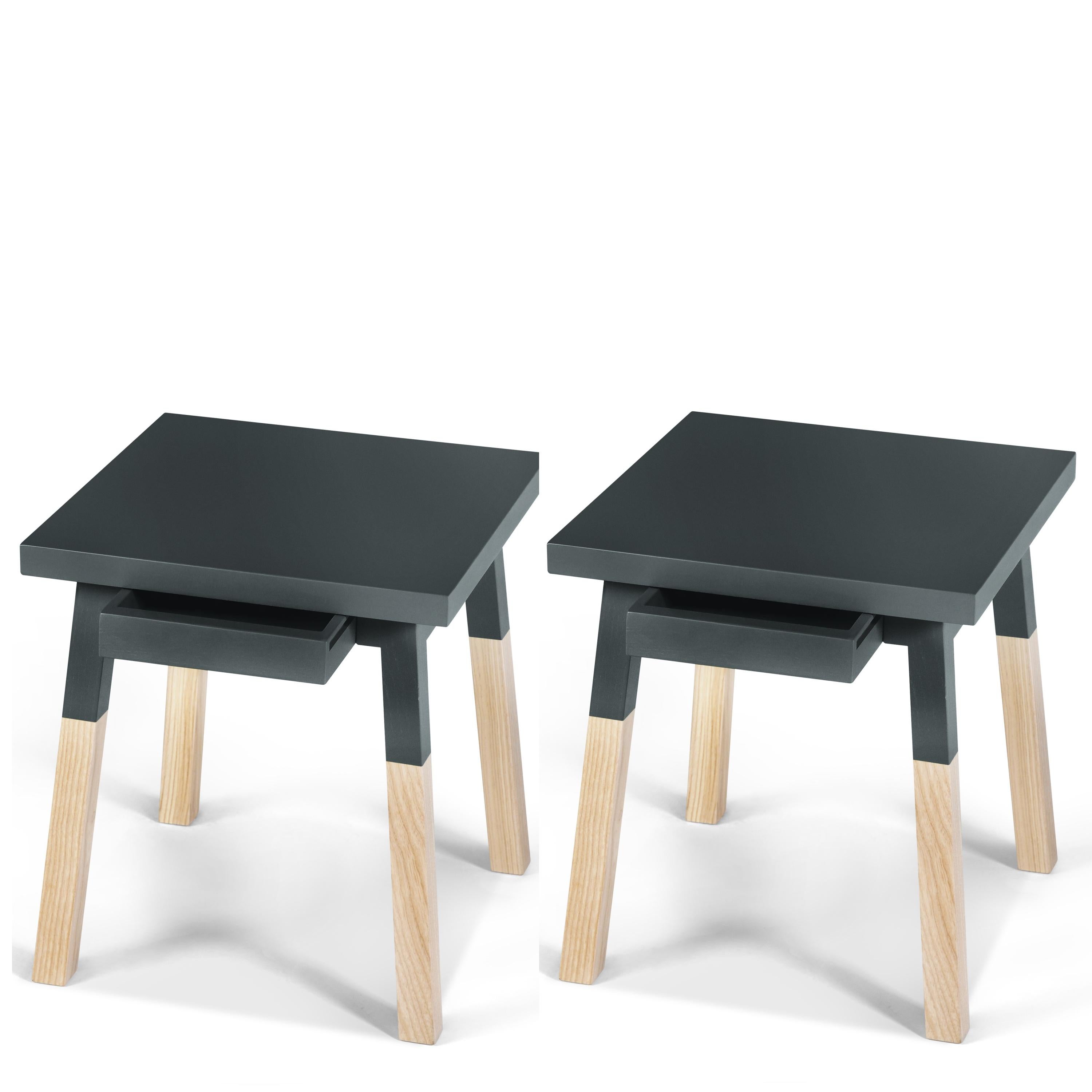 Scandinavian Modern Dark Blue Bedside Tables in Ash x 2, Design Eric Gizard and 100% Made in France For Sale