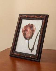 Vintage  'Gucci' photo frame, blue leather with strips of bamboo. Italy 1970s