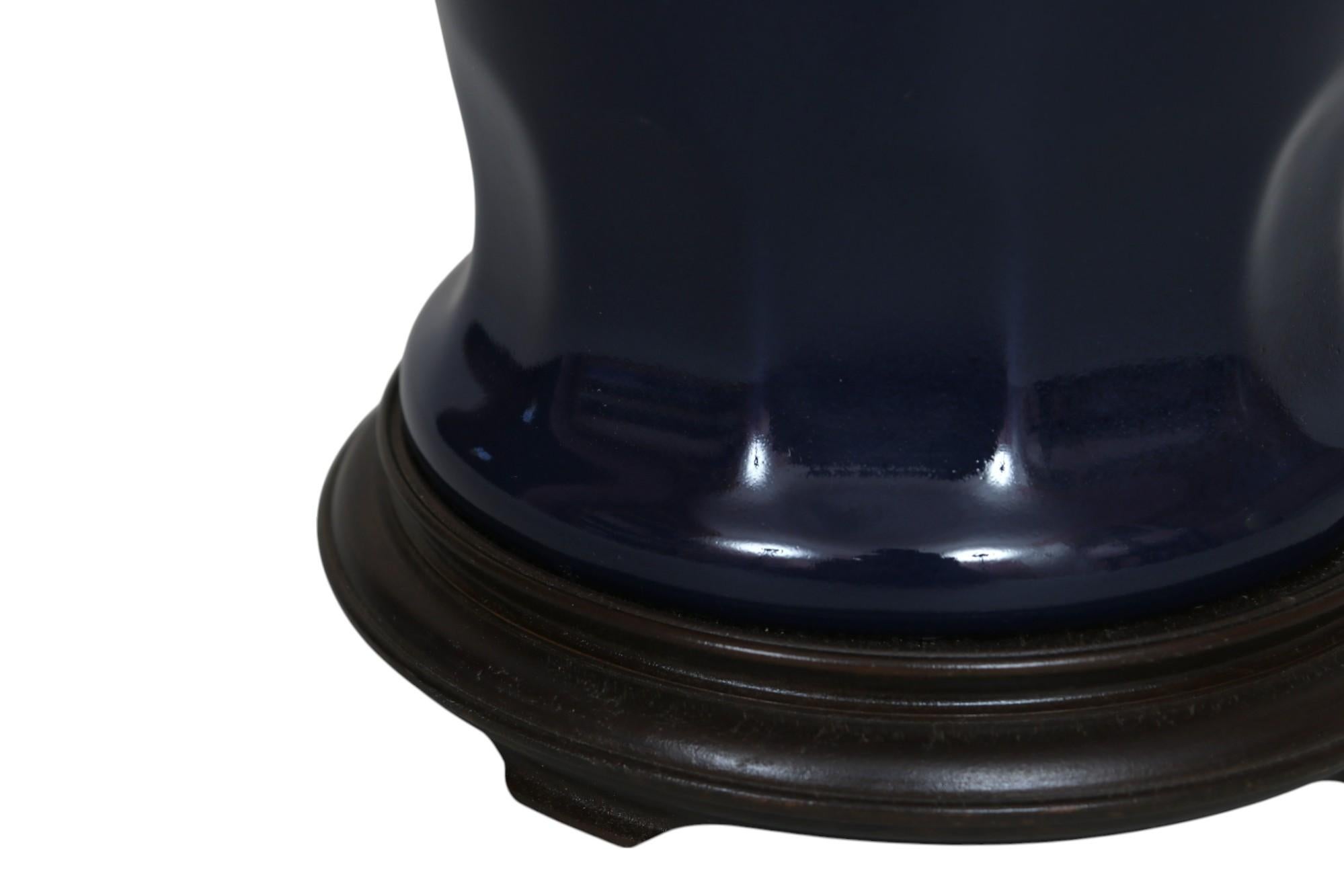 20th Century Dark Blue Ceramic Ginger Jar Table Lamp For Sale