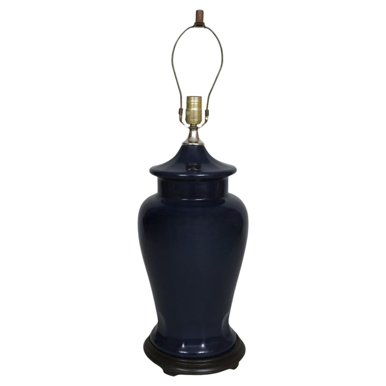 Dark Blue Ceramic Ginger Jar Table Lamp For Sale