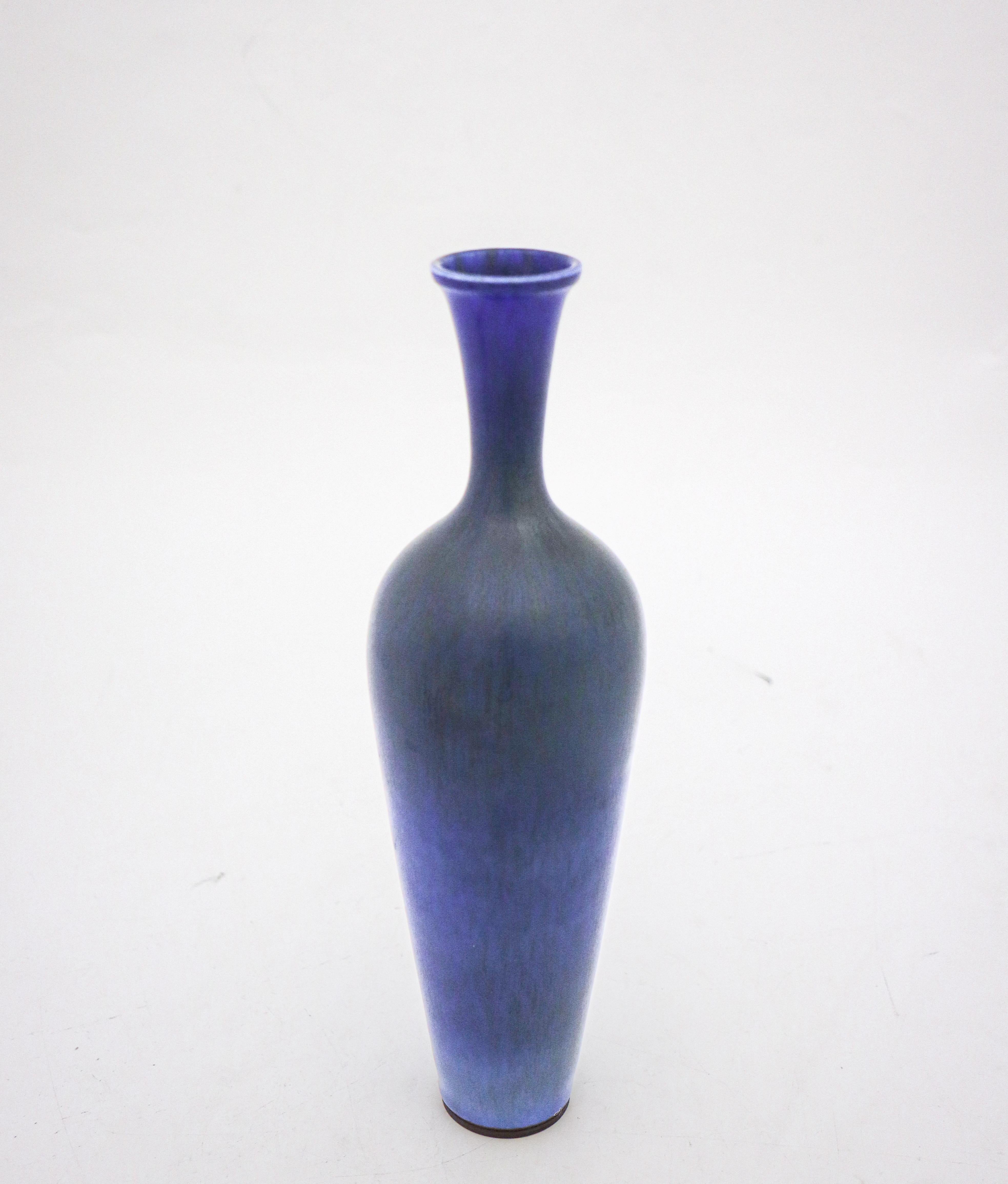 Scandinavian Modern Dark Blue Ceramic Vase, Berndt Friberg, Gustavsberg 1960, Mid Century Vintage