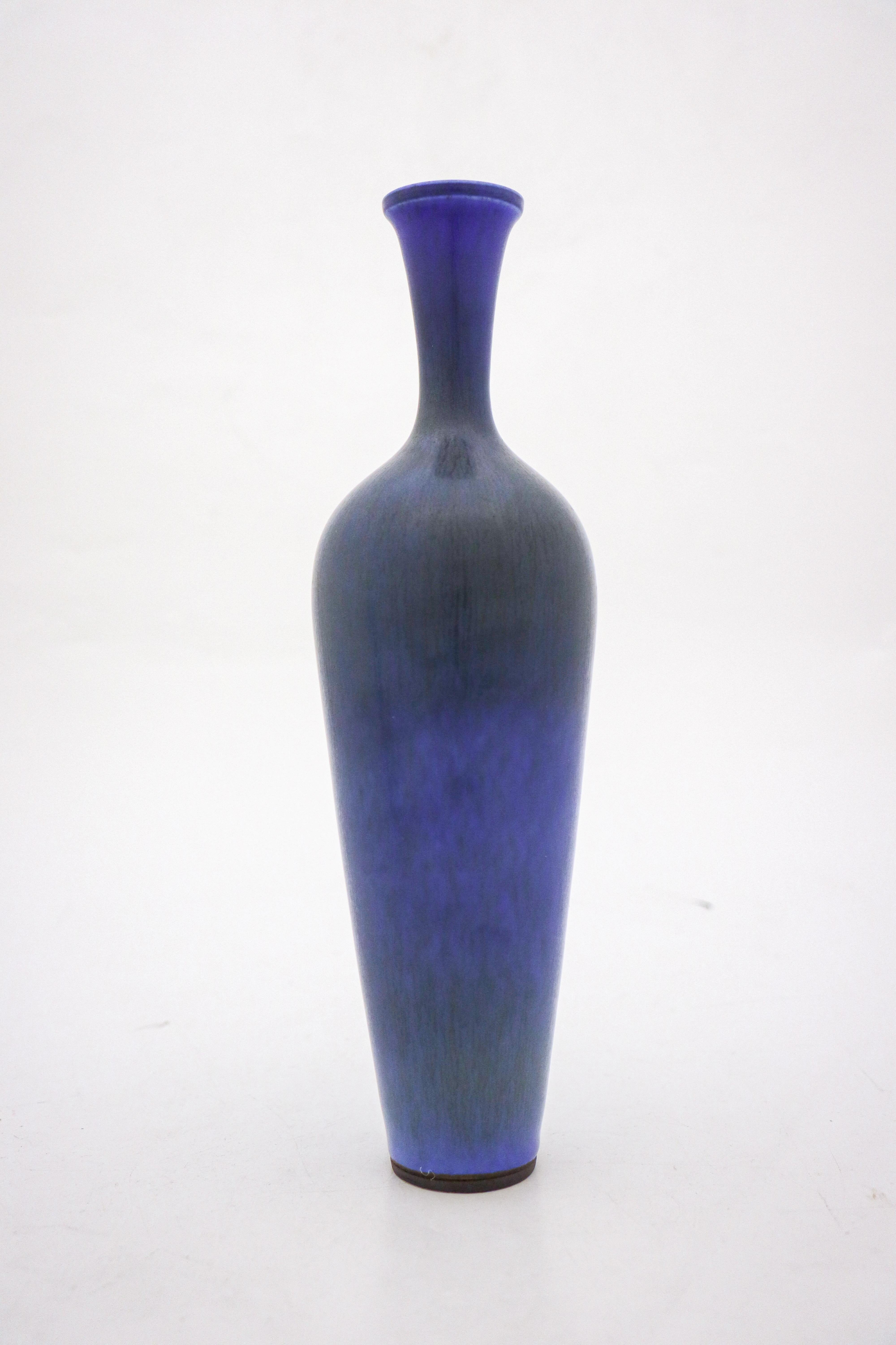 Swedish Dark Blue Ceramic Vase, Berndt Friberg, Gustavsberg 1960, Mid Century Vintage