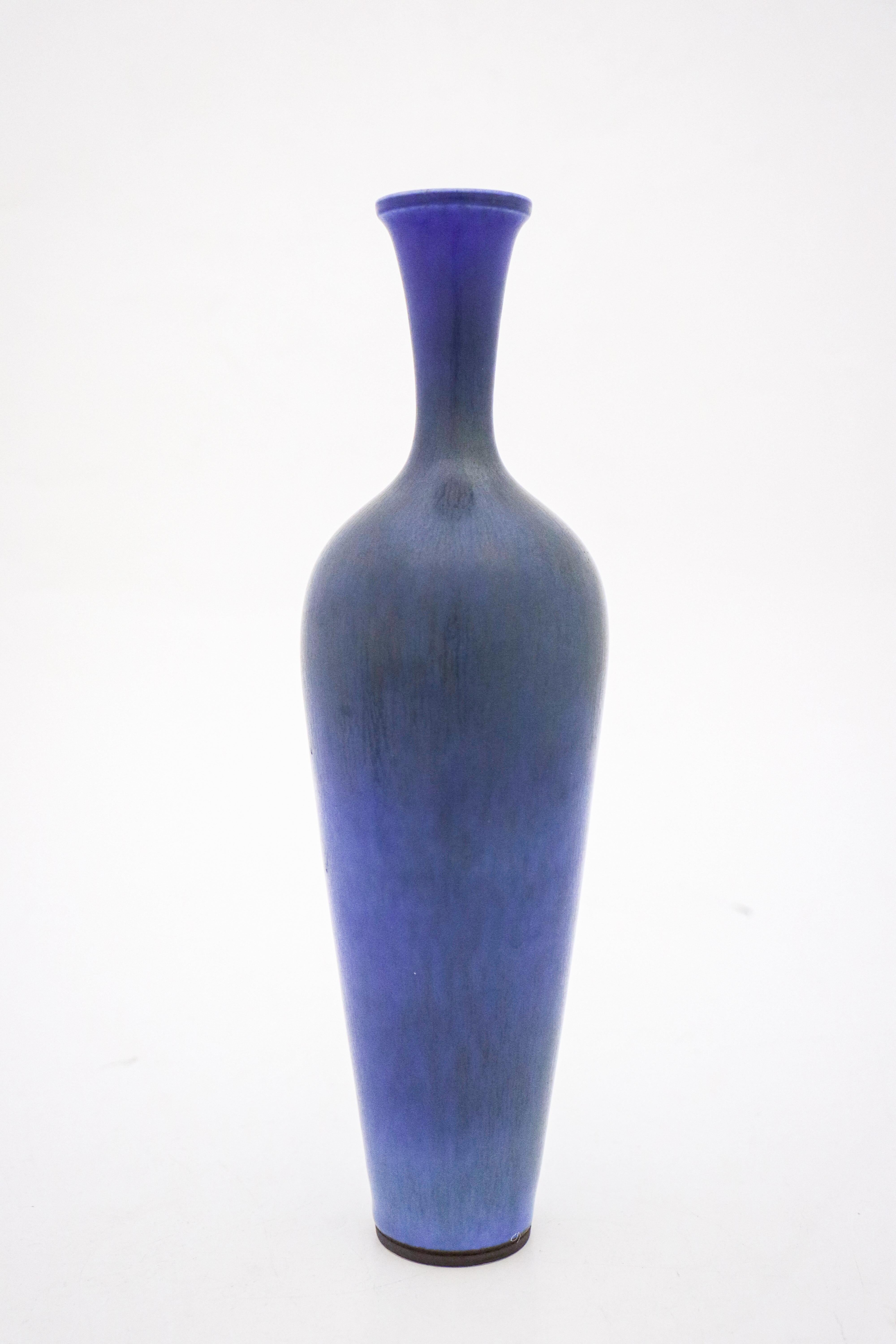 Dark Blue Ceramic Vase, Berndt Friberg, Gustavsberg 1960, Mid Century Vintage In Excellent Condition In Stockholm, SE