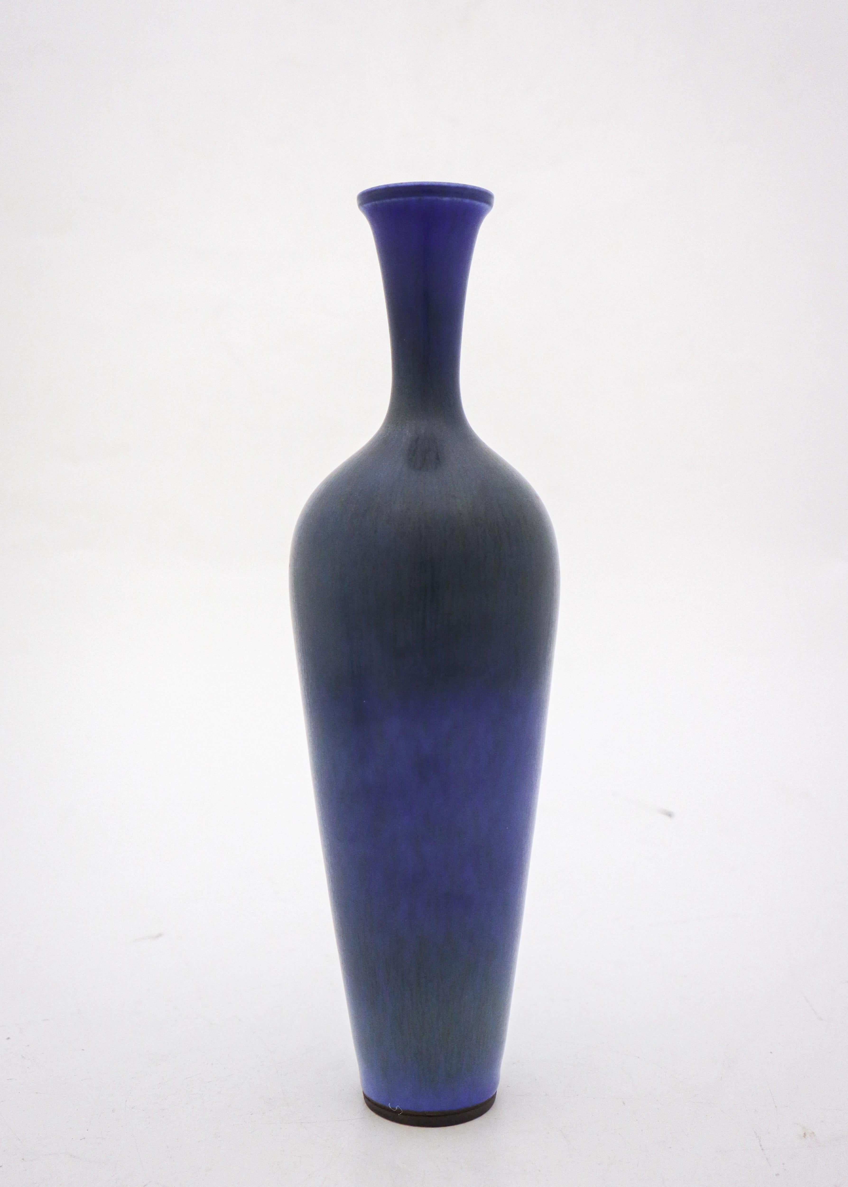 20th Century Dark Blue Ceramic Vase, Berndt Friberg, Gustavsberg 1960, Mid Century Vintage