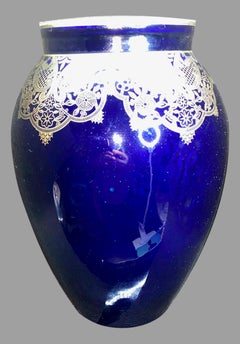 Dark Blue Colored Silver Overlay Vase by Hutschenreuther Hohenberg German, 1930s
