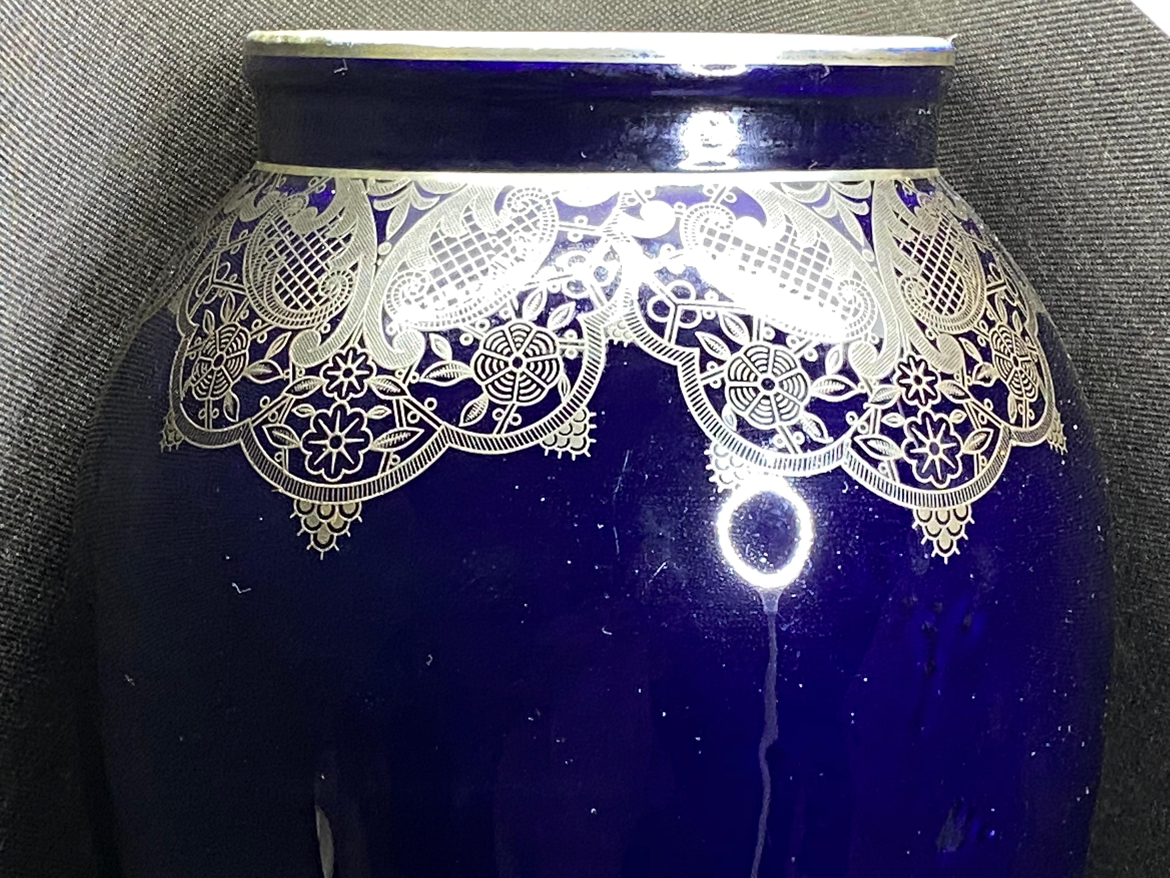 Dark Blue Colored Silver Overlay Vase by Hutschenreuther Hohenberg German, 1930s In Good Condition For Sale In Nuernberg, DE