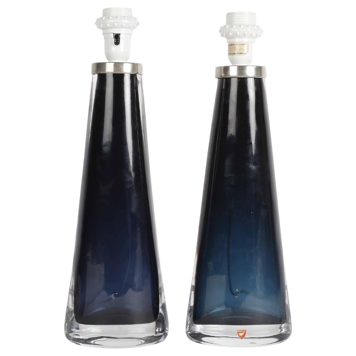 Lámparas Orrefors de cristal azul oscuro Diseño de Carl Fagerlund Orrefors, Suecia, 1970