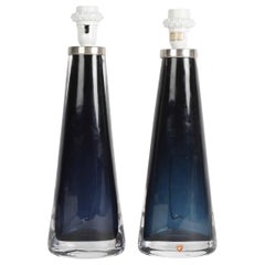Lámparas Orrefors de cristal azul oscuro Diseño de Carl Fagerlund Orrefors, Suecia, 1970