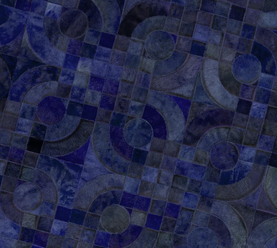 Art déco Grand tapis de sol personnalisable Optico bleu foncé en cuir de vache bleu nuit, grand format en vente