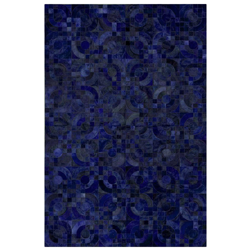 Dark Blue Customizable Optico Midnight Blue Cowhide Area Floor Rug Large For Sale