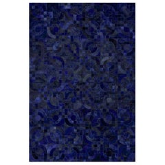 Grand tapis de sol personnalisable Optico bleu foncé en cuir de vache bleu nuit, grand format