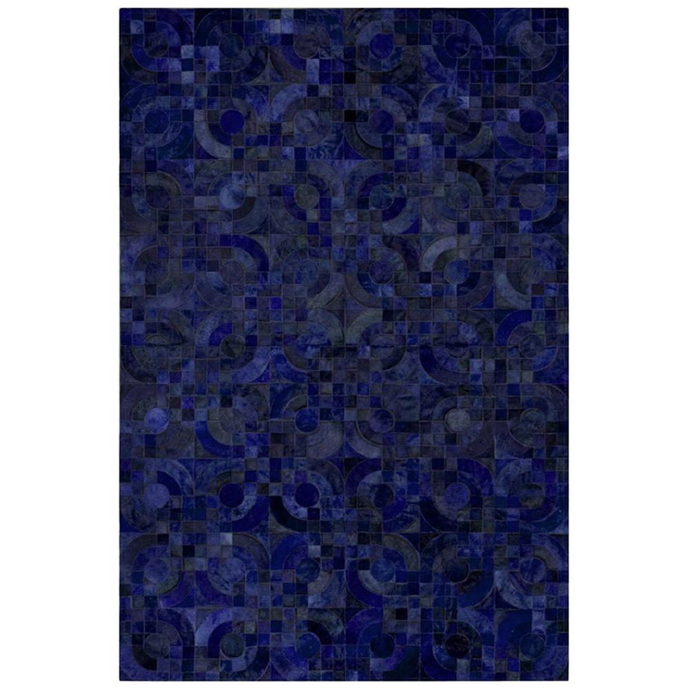 Dunkelblauer, maßgeschneiderter Optico-Stehteppich aus Rindsleder in Mitternachtsblau, X-groß
