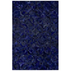 Dark Blue Customizable Optico Midnight Blue Cowhide Area Floor Rug X-Large