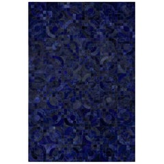 Dark Blue Customizable Optico Midnight Blue Cowhide Area Floor Rug X-Large