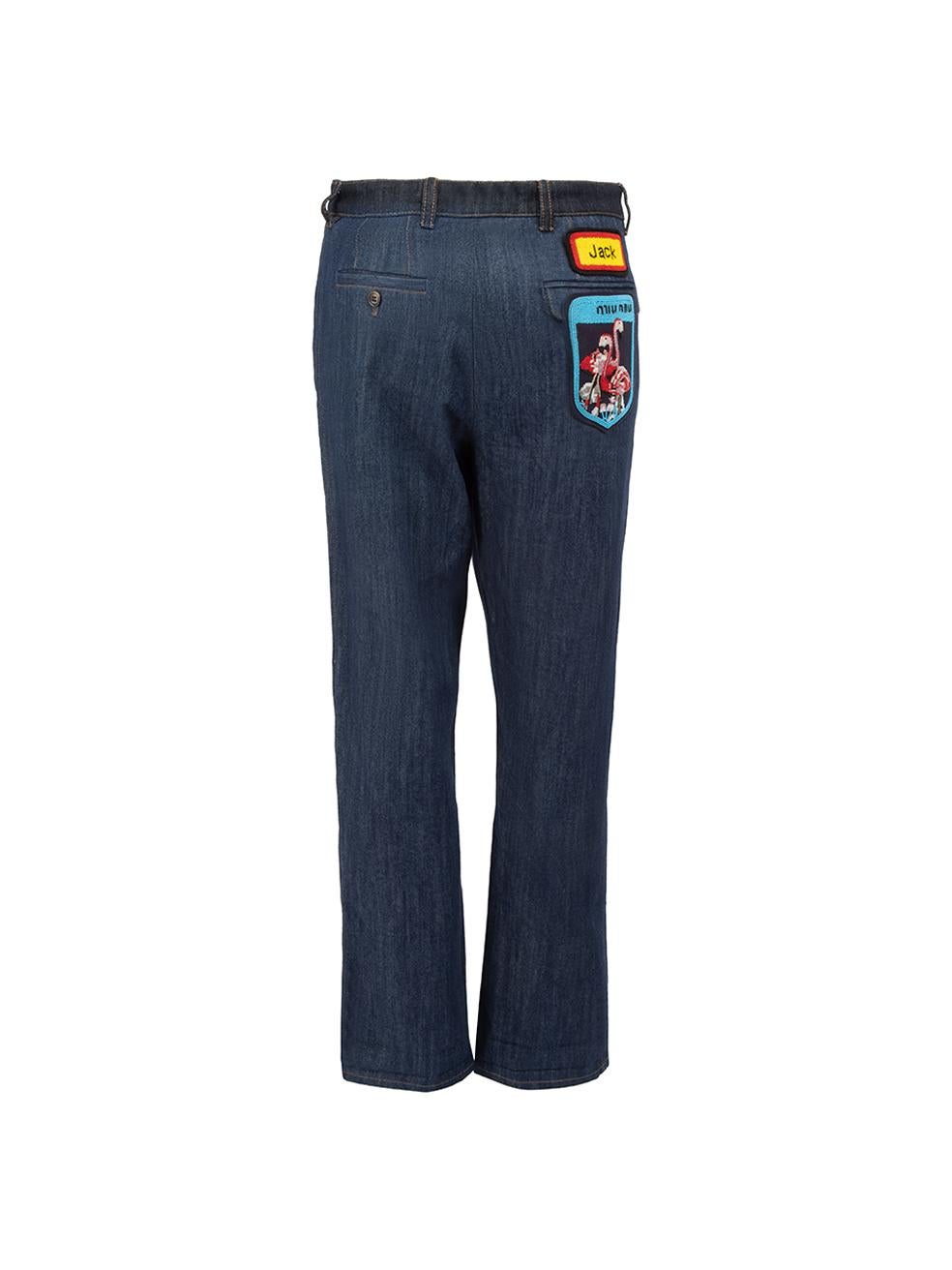 Miu Miu Dark Blue Denim Beaded Detail Tapered Jeans Size XXS In Good Condition In London, GB