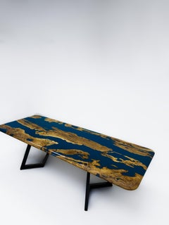 Dark Blue Dining Table - Wood Blue Epoxy Resin Table - River Resin Olive Table