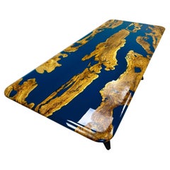Mesa Comedor Azul Oscuro - Mesa Resina Epoxi Azul Madera - Mesa Oliva Resina Río