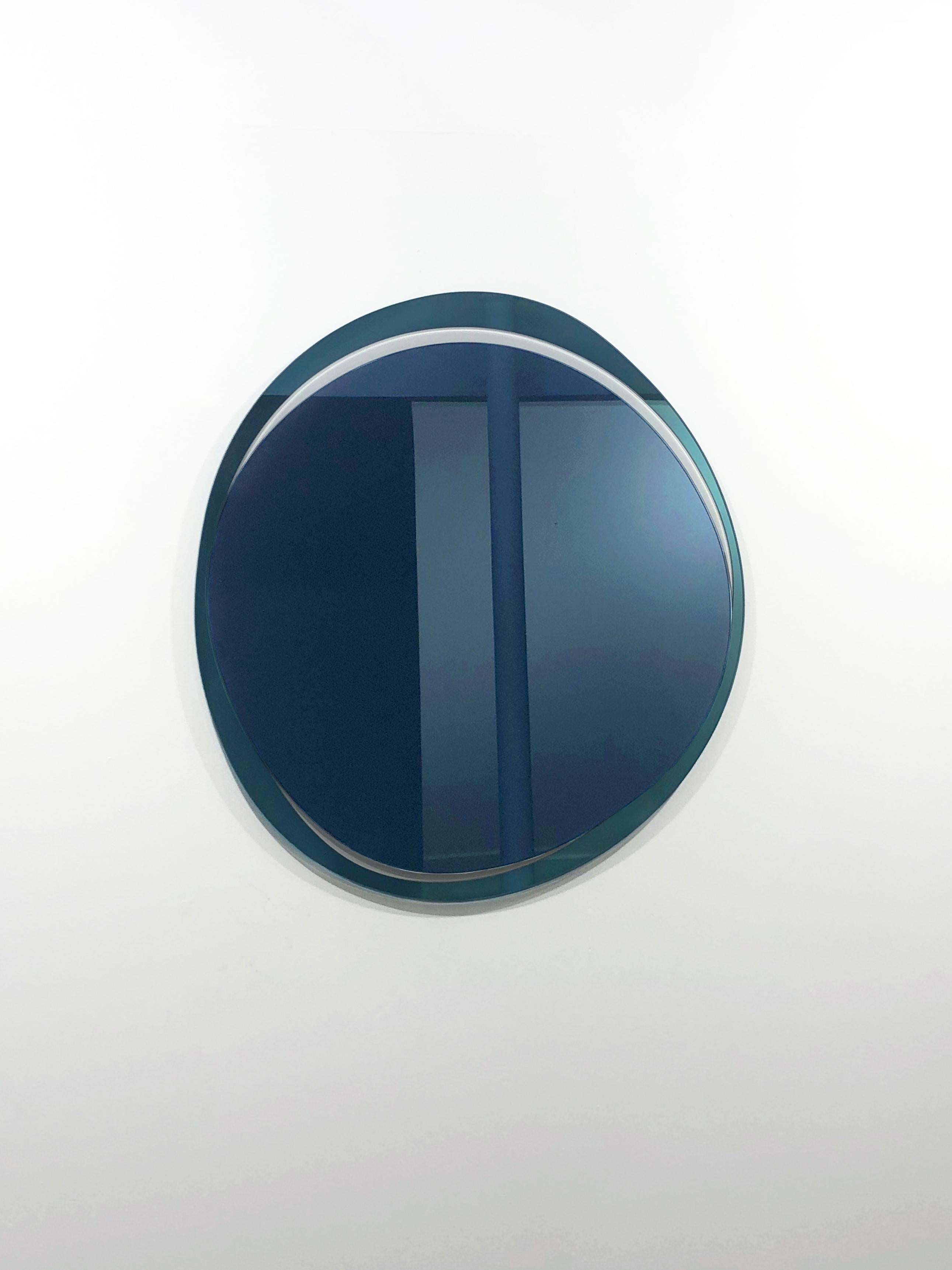 French Dark Blue Eclipse Small Hand-Sculpted Mirror by Laurene Guarneri For Sale