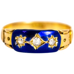 Dark Blue Enamel and Diamond 18 Carat Gold Ring Dark Blue Enamel and Diamond 18 Carat Gold Ring
