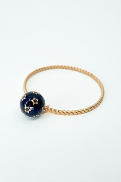 Bracelet en émail bleu foncé Breloque tressée en diamant noir