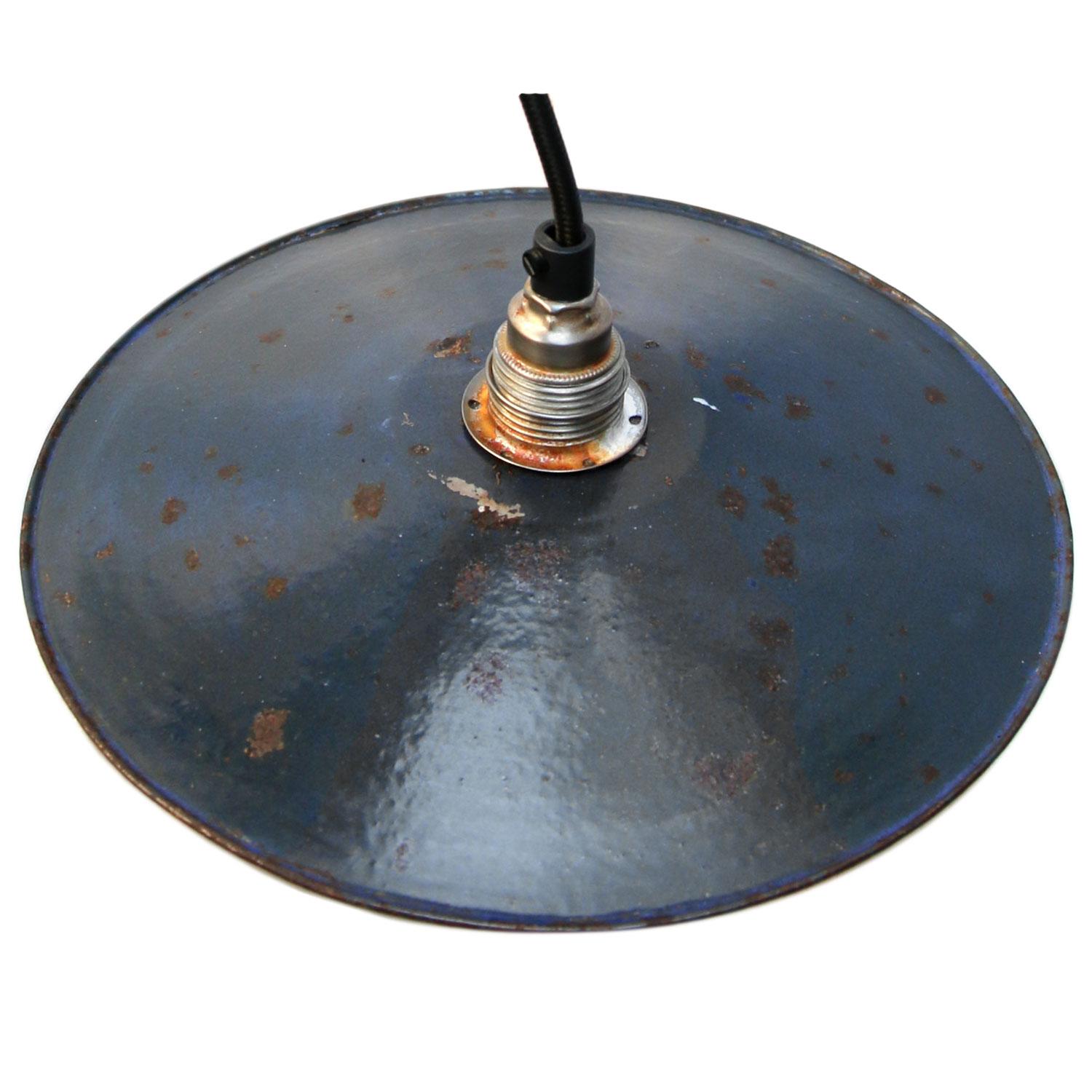 Dark Blue Enamel French Vintage Industrial Pendant Light In Fair Condition In Amsterdam, NL