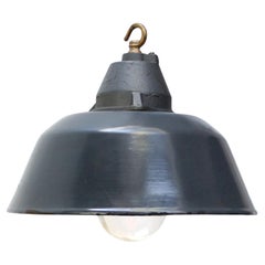 Dark Blue Enamel Vintage Industrial Cast Iron Clear Glass Pendant Light