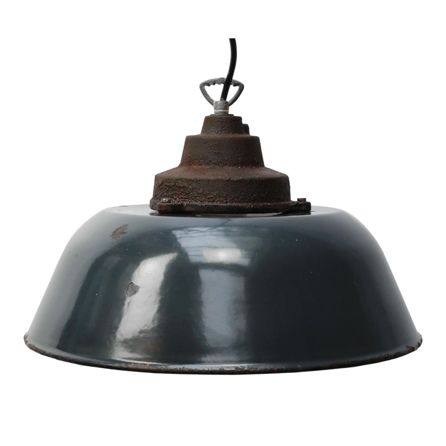 20th Century Dark Blue Enamel Vintage Industrial Cast Iron Top Factory Pendant Light