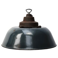 Dark Blue Enamel Vintage Industrial Cast Iron Top Factory Pendant Light