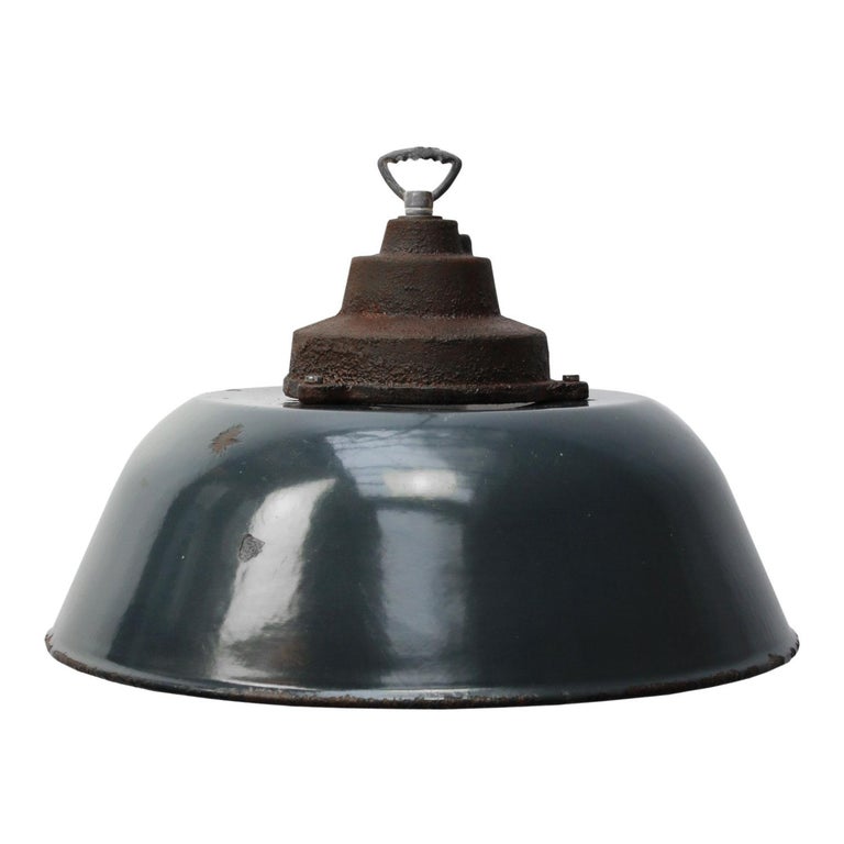 Dark Blue Enamel Vintage Industrial Cast Iron Top Factory Pendant Dark Blue Enamel Vintage Industrial Cast Iron Top Factory Pendant Lights 7x For At 1stdibs