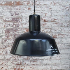 Dunkelblaue Emaille Vintage Industrie-Fabrik-Pendelleuchte