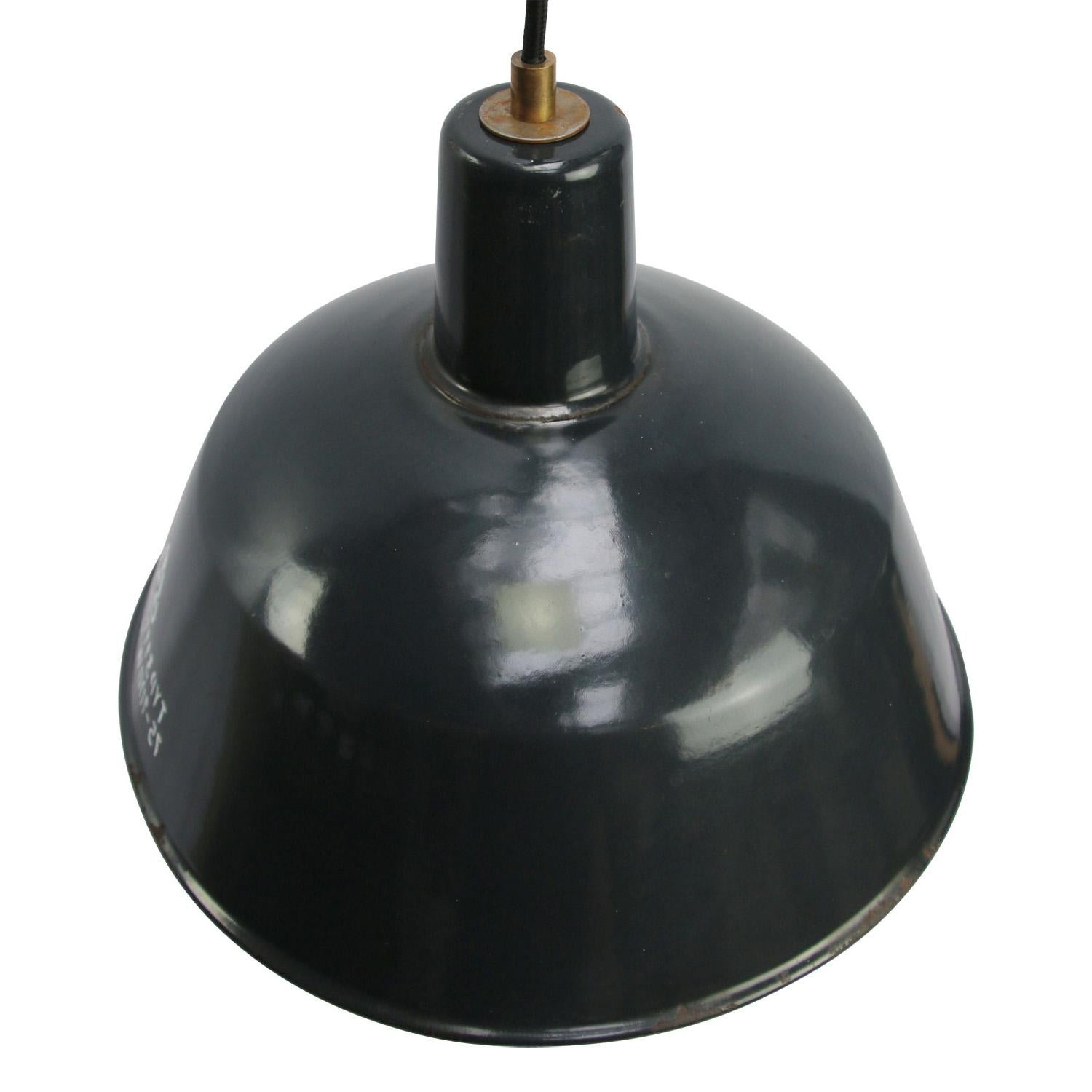 Factory hanging light
blue enamel, black type, white interior

Weight: 1.20 kg / 2.6 lb

Priced per individual item. All lamps have been made suitable by international standards for incandescent light bulbs, energy-efficient and LED bulbs.