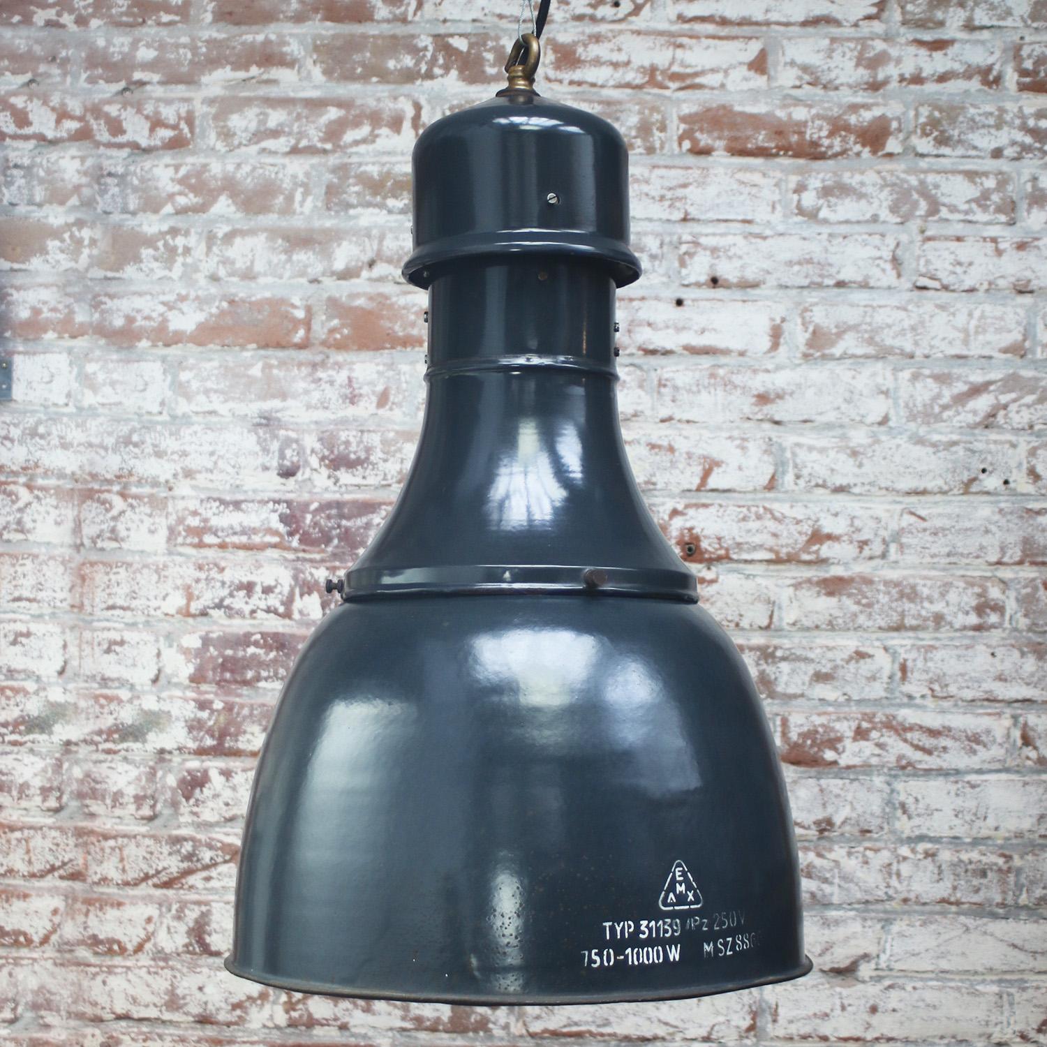 Dark Blue Enamel Vintage Industrial Factory Pendant Lights In Good Condition For Sale In Amsterdam, NL