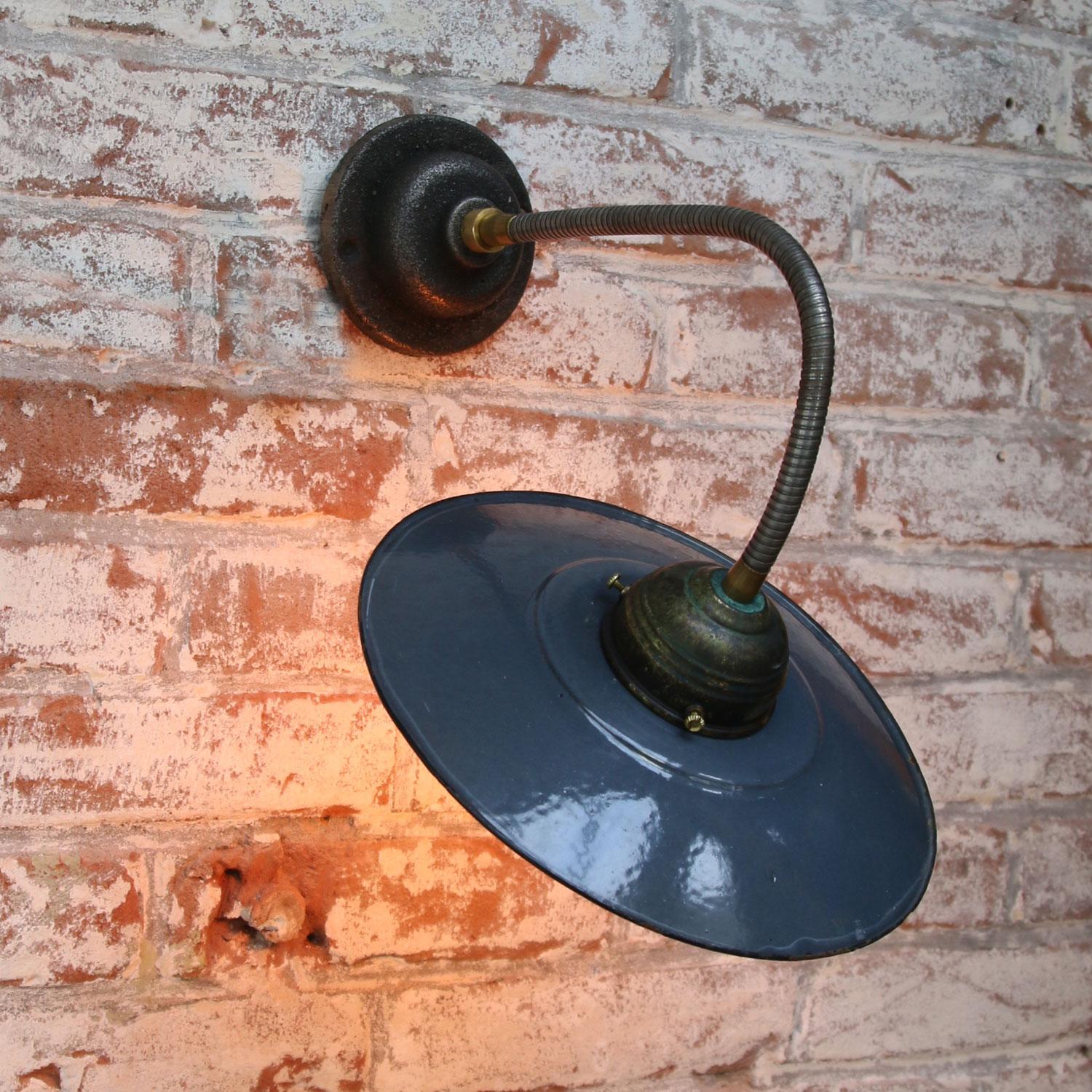 Cast Dark Blue Enamel Vintage Industrial Flexible Arm Wall Lights Scones