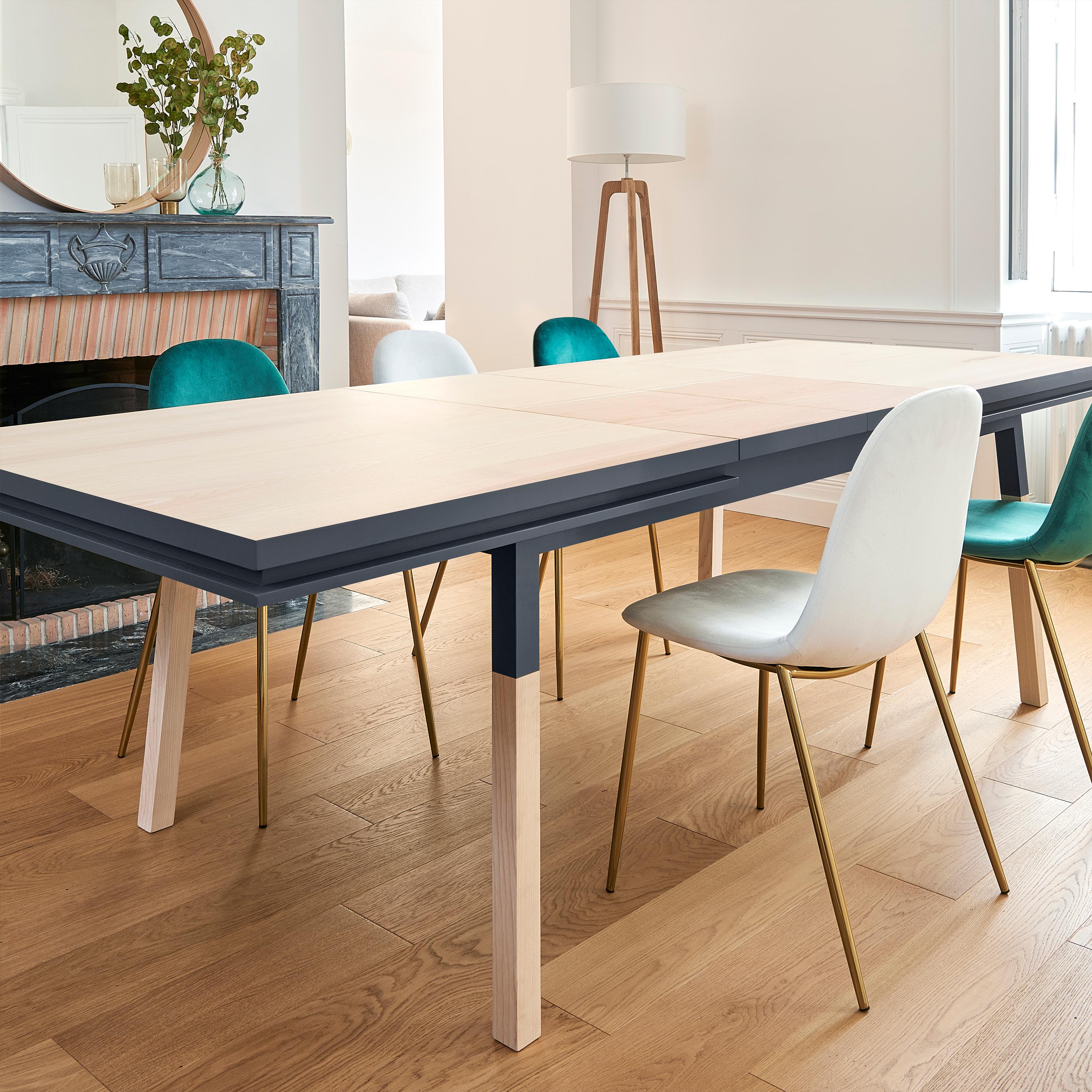 Dark Blue Extensible Design Table, 100% Solid Wood, Design by E. Gizard, Paris For Sale 3