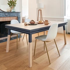 French Dark Blue Extendable Durable Design Table in Solid Wood - Paris