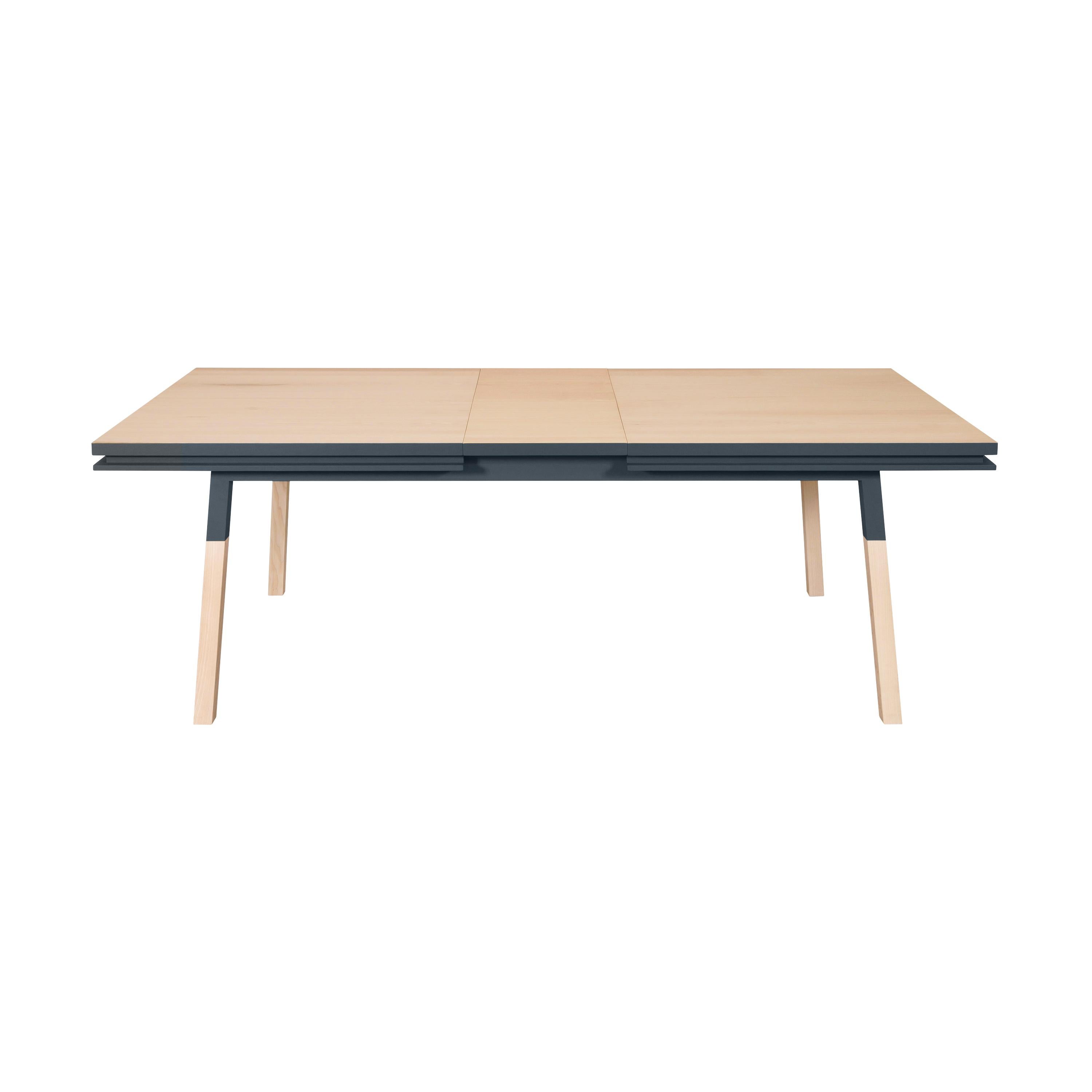 Scandinavian Modern Dark Blue Extensible Design Table, 100% Solid Wood, Design by E. Gizard, Paris For Sale