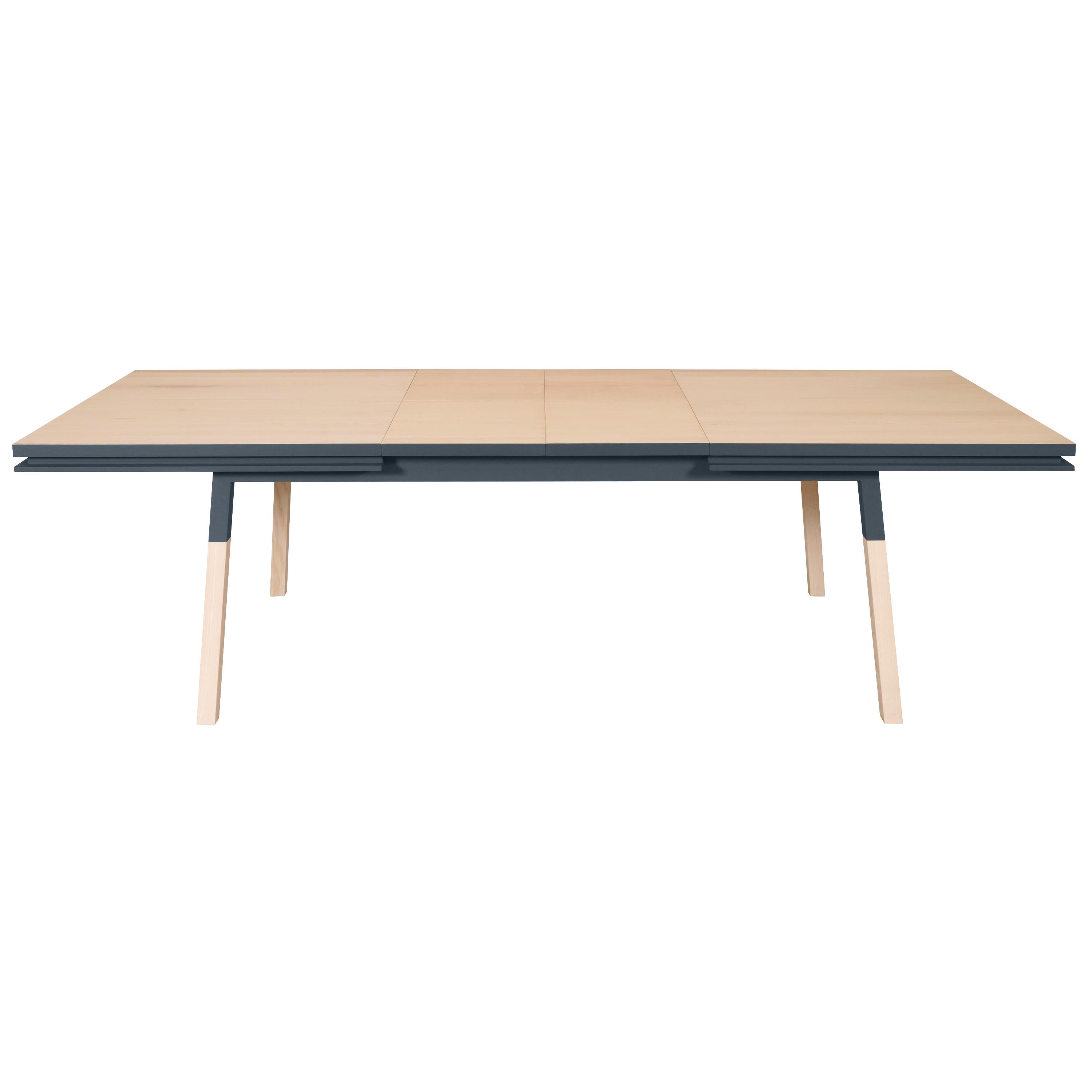 French Dark Blue Extensible Design Table, 100% Solid Wood, Design by E. Gizard, Paris For Sale