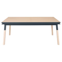 Dark Blue Extensible Design Table, 100% Solid Wood, Design by E. Gizard, Paris