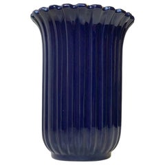 Dark Blue Fluted Ceramic Vase by Eslau, Denmark, 1970s