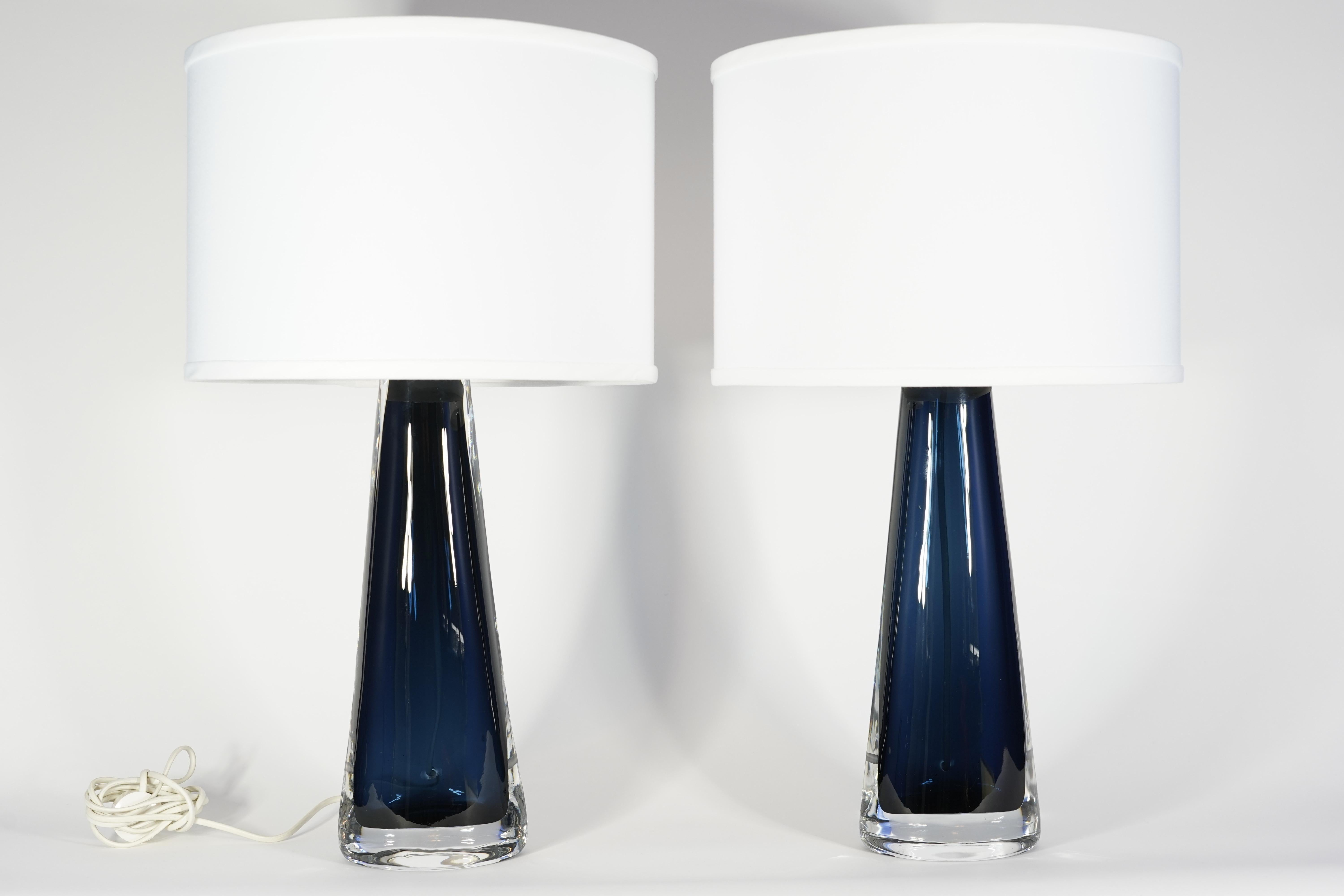 20th Century Dark Blue Glass Orrefors Lamps by Carl Fagerlund Orrefors, Sweden, 1970 For Sale