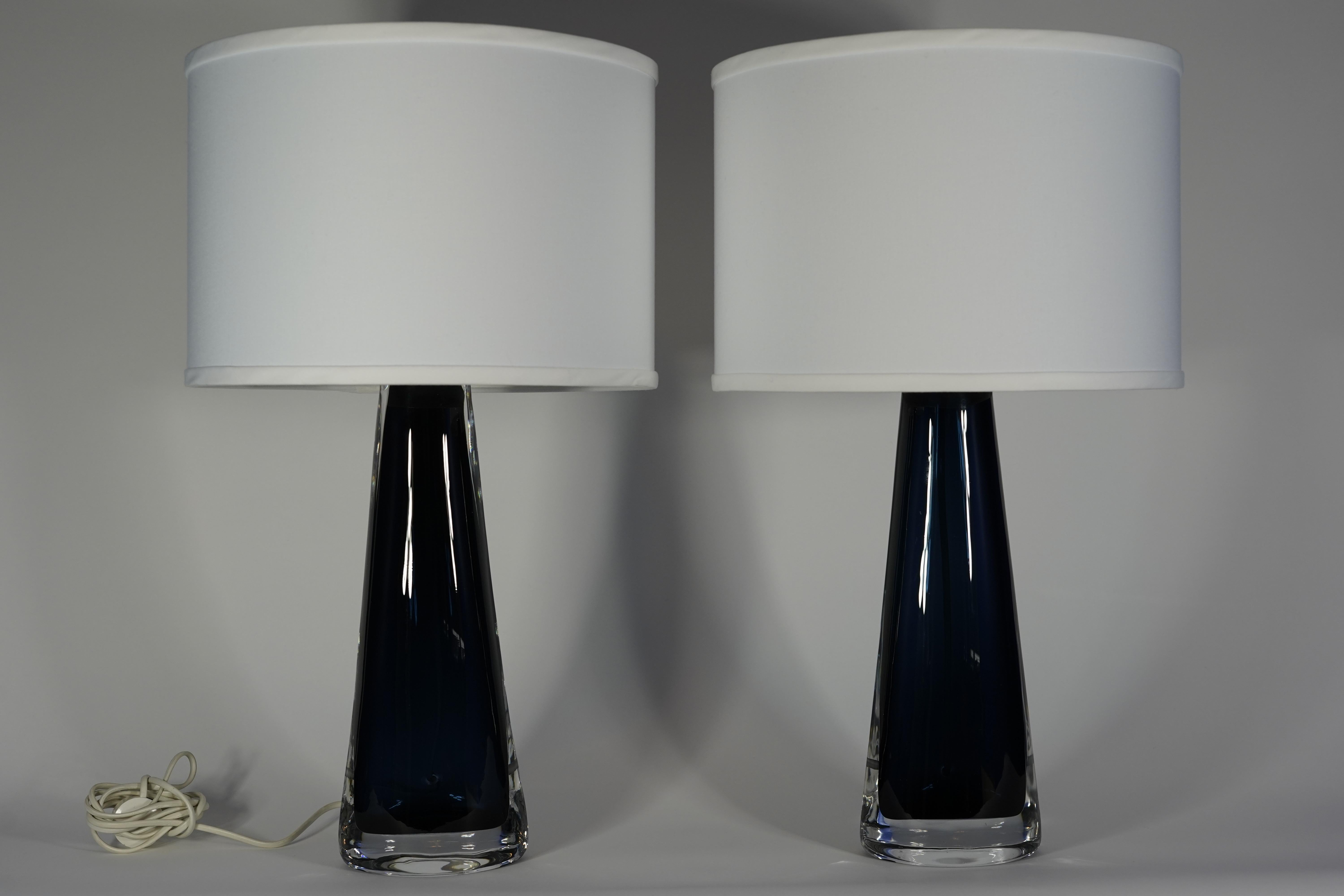 Dark Blue Glass Orrefors Lamps by Carl Fagerlund Orrefors, Sweden, 1970 For Sale 1