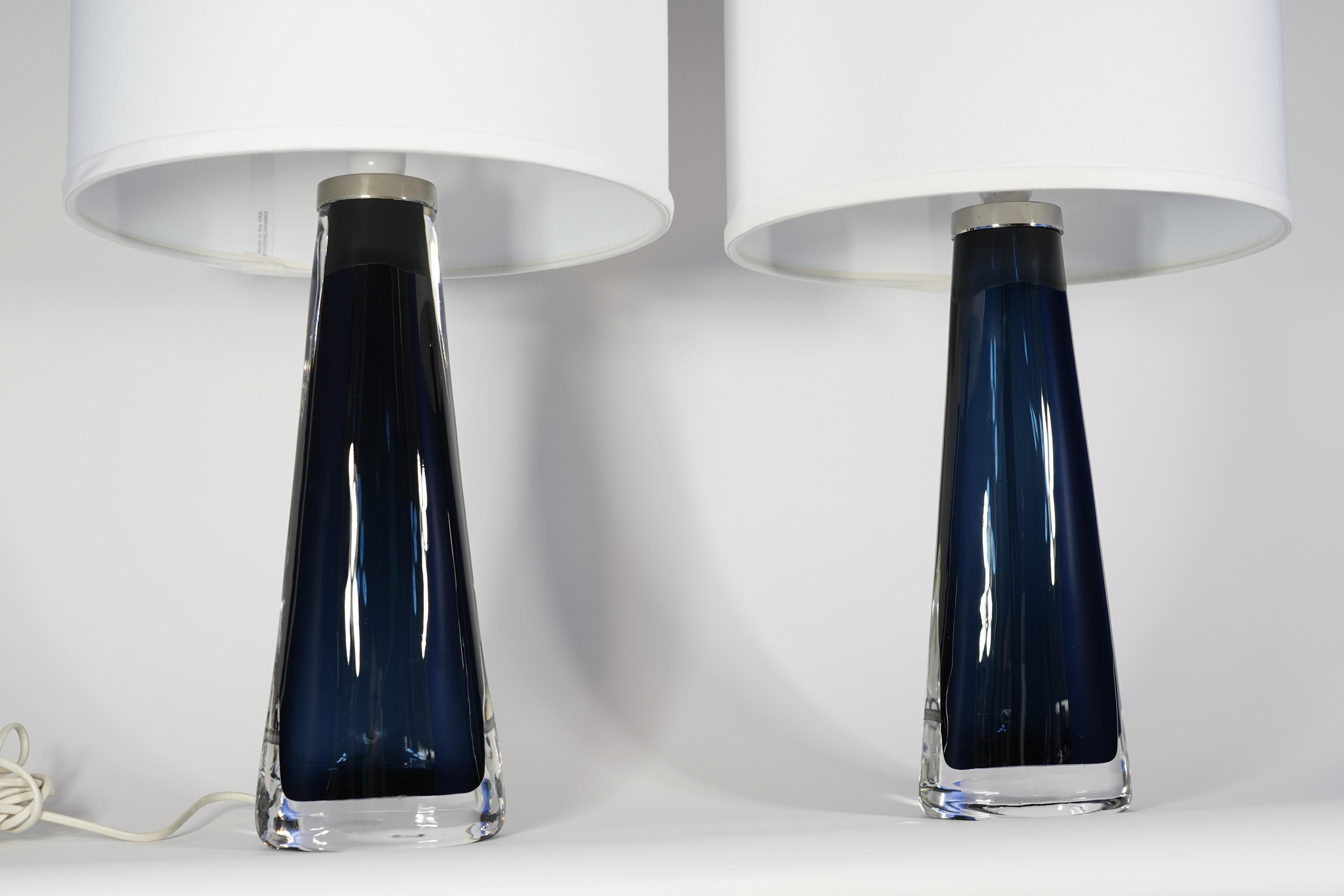 Dark Blue Glass Orrefors Lamps by Carl Fagerlund Orrefors, Sweden, 1970 In Good Condition For Sale In Bronx, NY